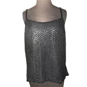 Vtg 90s Silk Sequin Beaded Strap Tank Top 10 Going Out Statement Glam Whimsigoth